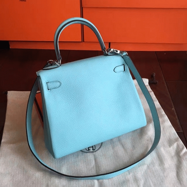 Blue Atoll Clemence Replica Hermes Kelly 25cm Retourne Handbag angle 4