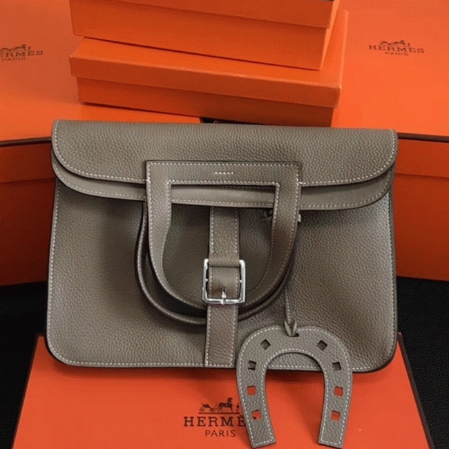 Grey AAA Replica Hermes Halzan Elegant Leather Tote