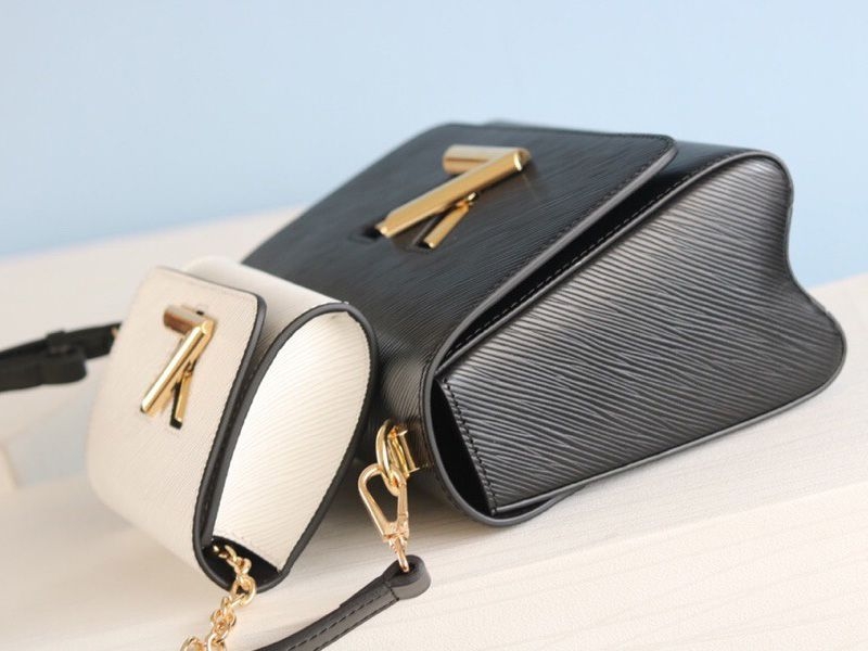 Louis Vuitton Epi Leather Twist MM And Twisty Bag In Black And White angle 5