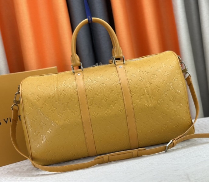 Louis Vuitton Taurillon Leather Keepall Bandouliere 50 In Safran Yellow angle 3