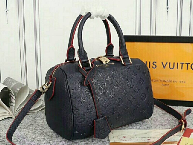 Louis Vuitton Monogram Empreinte Speedy Bandouliere 25 Handbag In Navy Blue angle 2