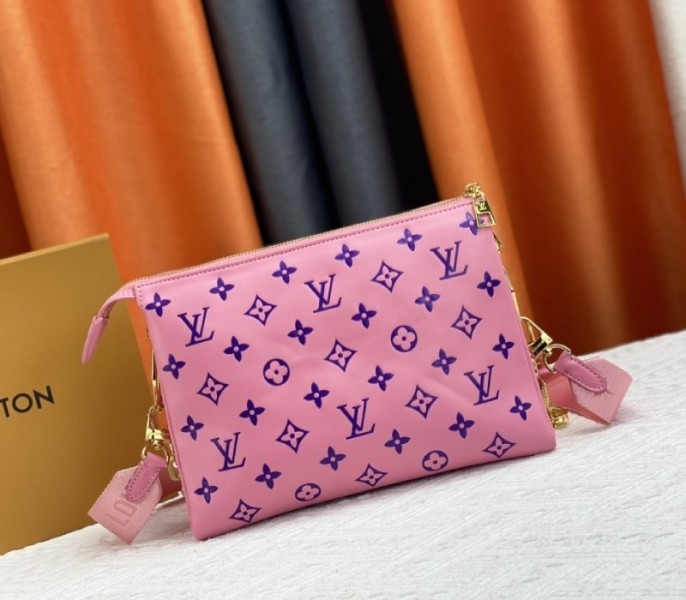 Louis Vuitton Coussin PM Bag In Pink And Purple With Jacquard Strap angle 3