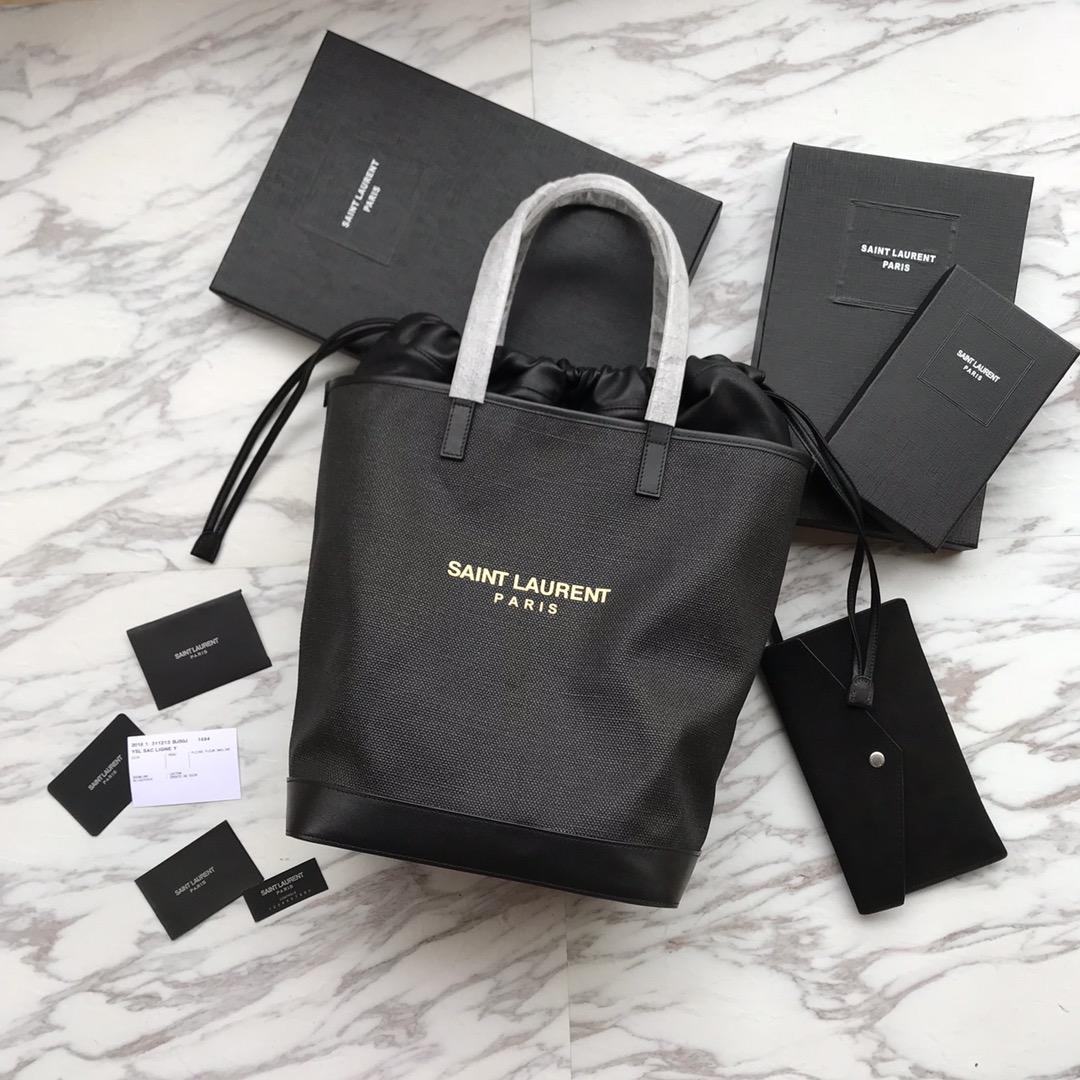RIVE GAUCHE N/S TOTE BAG IN PRINTED LINEN AND LEATHER angle 4
