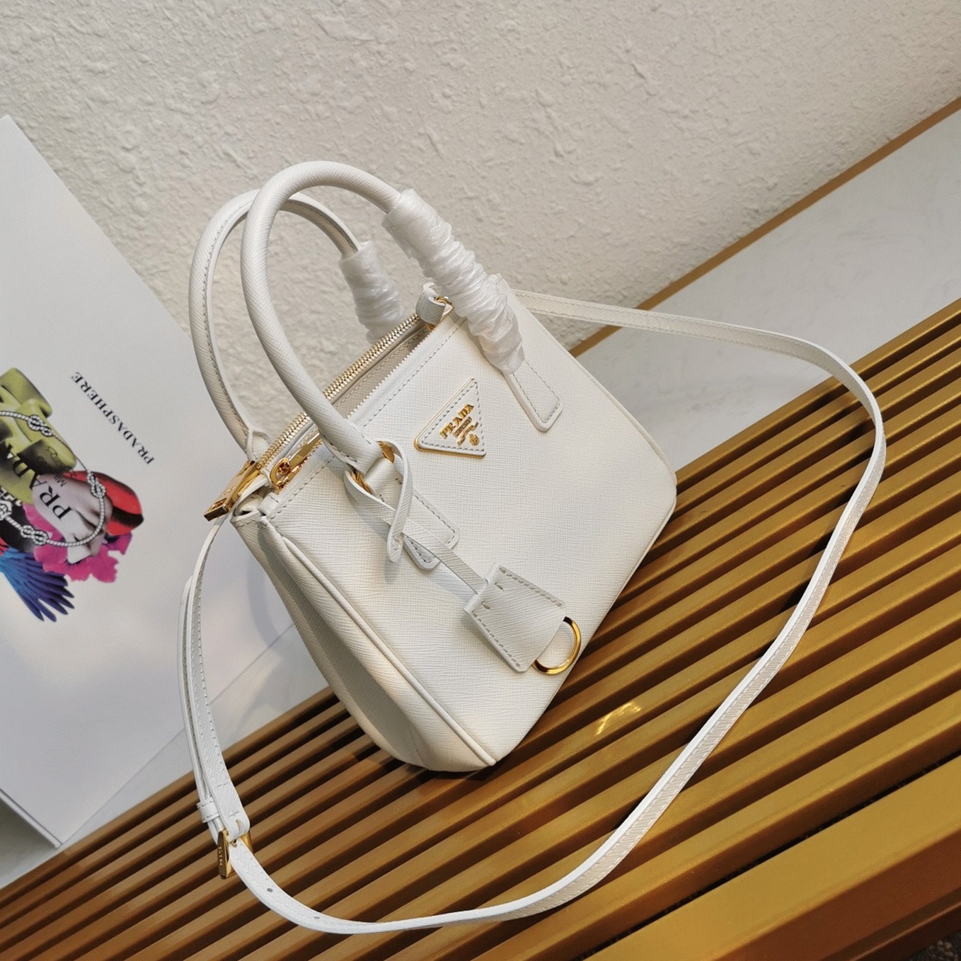 White Prada Mini Galleria Bag Fake angle 2