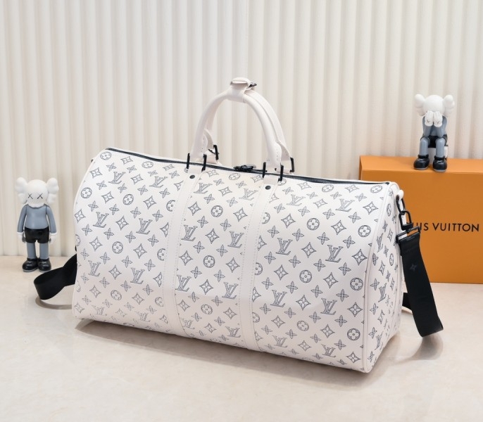 LV Monogram Shadow Keepall Bandouliere 50 In White angle 3