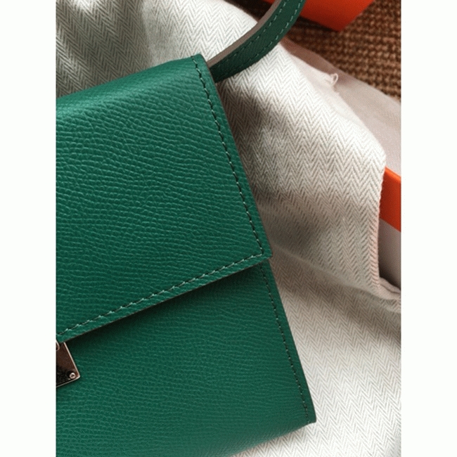Green fake designer Hermes Clic wallet with strap angle 3