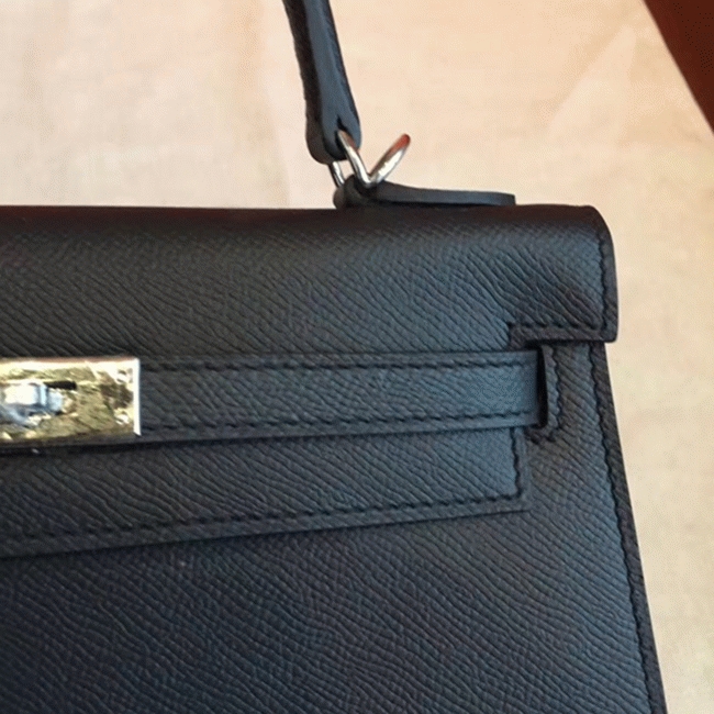 Black Epsom Fake Hermes Kelly 25cm Sellier Structured Purse angle 4