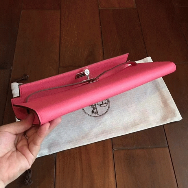 Rose Lipstick Epsom Imitation Hermes Kelly Cut Clutch Stylish Bag angle 5