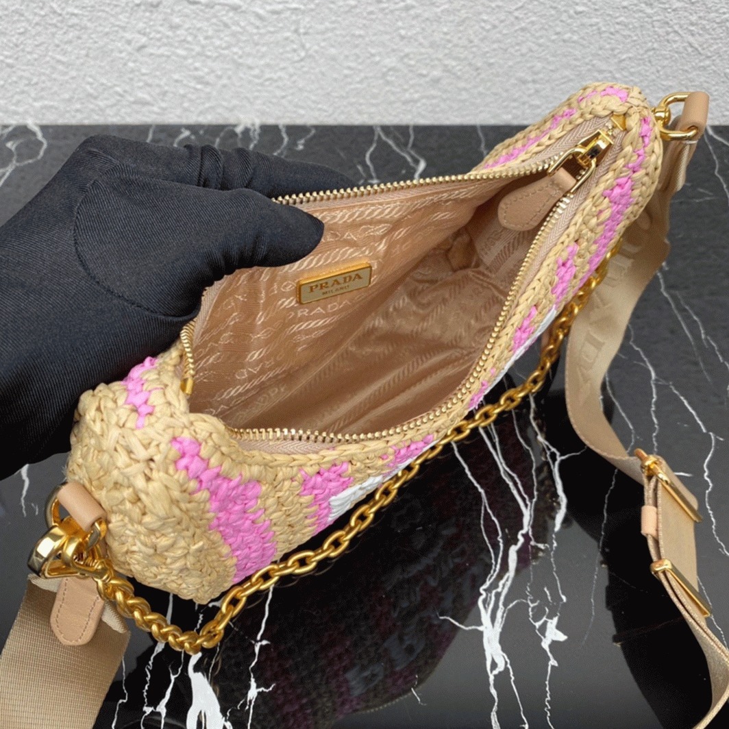 Prada Re-Edition Bag Knockoff in Beige and Pink Stripe angle 3