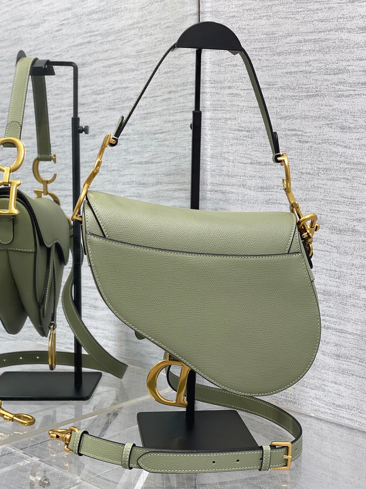 Dior Saddle Bag with Strap Imitation in Ethereal Green Grained Calfskin angle 2
