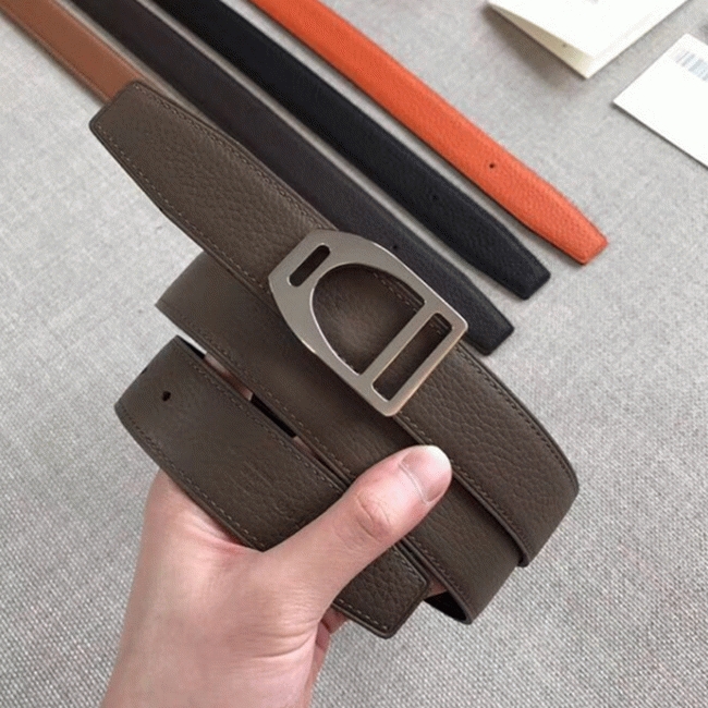 Knockoff Hermes Etrier buckle belt in taupe shade