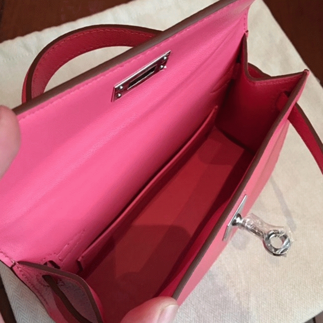 Rose Lipstick Chevre Faux Designer Hermes Kelly 20CM Bag angle 2