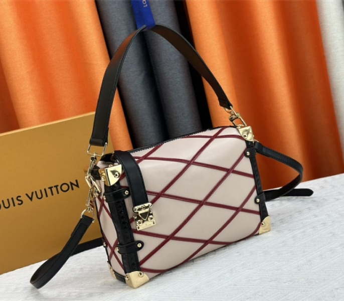Louis Vuitton Malletage Leather Side Trunk MM In Beige And Red angle 2