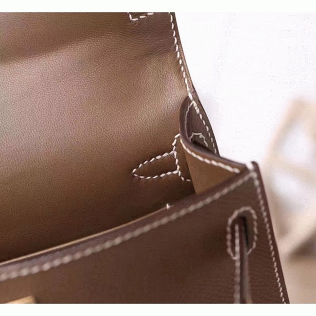 Etoupe Epsom Replica Hermes Kelly 20cm Elegant Tote angle 3