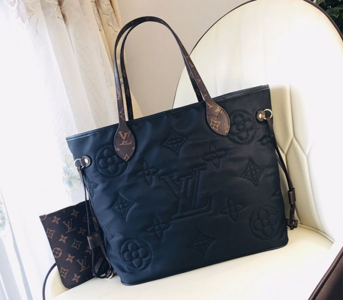 Louis Vuitton Econyl Regenerated Nylon Neverfull MM Tote In Black angle 2