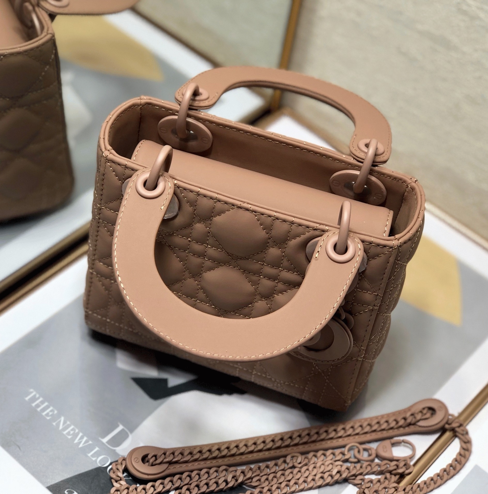Dior Lady Dior Mini Chain Bag Replica in Blush angle 5