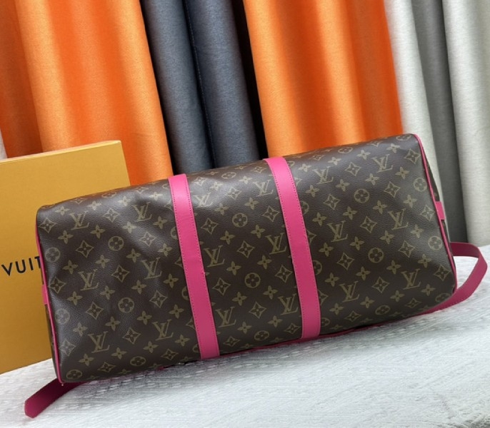 Louis Vuitton Monogram Macassar Canvas Keepall Bandouliere 50 In Pondichery Pink angle 5