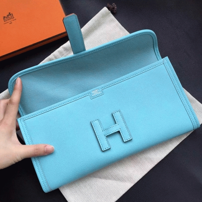 Celeste Epsom Fake Hermes Jige Elan 29 Sleek Clutch Bag angle 5