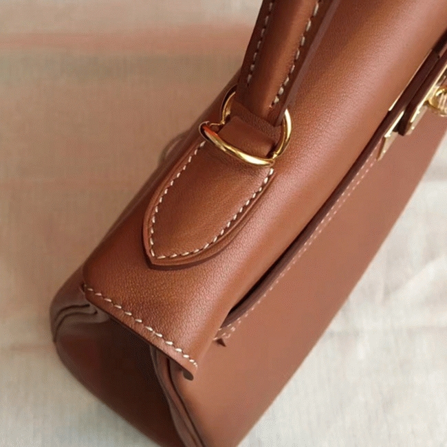 Brown Swift Fake Hermes Kelly Retourne 32cm Soft Leather Handbag angle 5