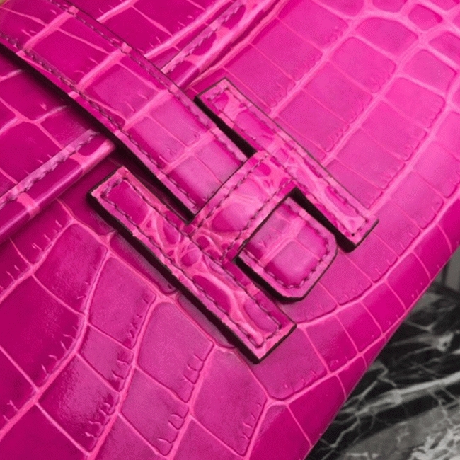 Rose Red Crocodile Leather Replica Hermes Jige Elan 29 Elegant Clutch angle 5