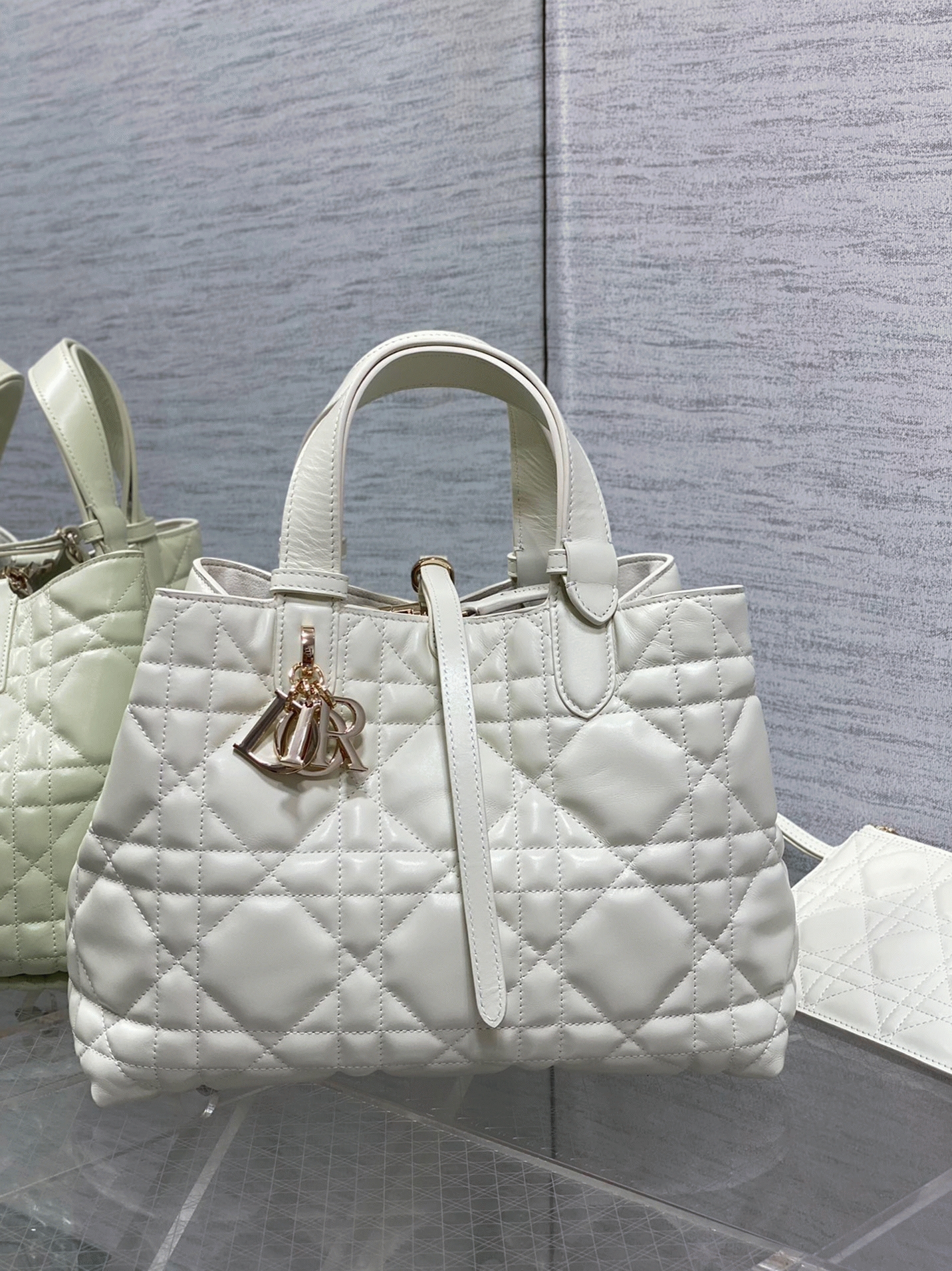 Dior Toujours Medium Bag Knockoff in White Macrocannage Calfskin angle 4