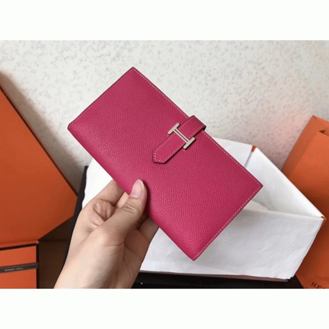 Peach Epsom Copy Luxury Hermes Bearn Wallet angle 4
