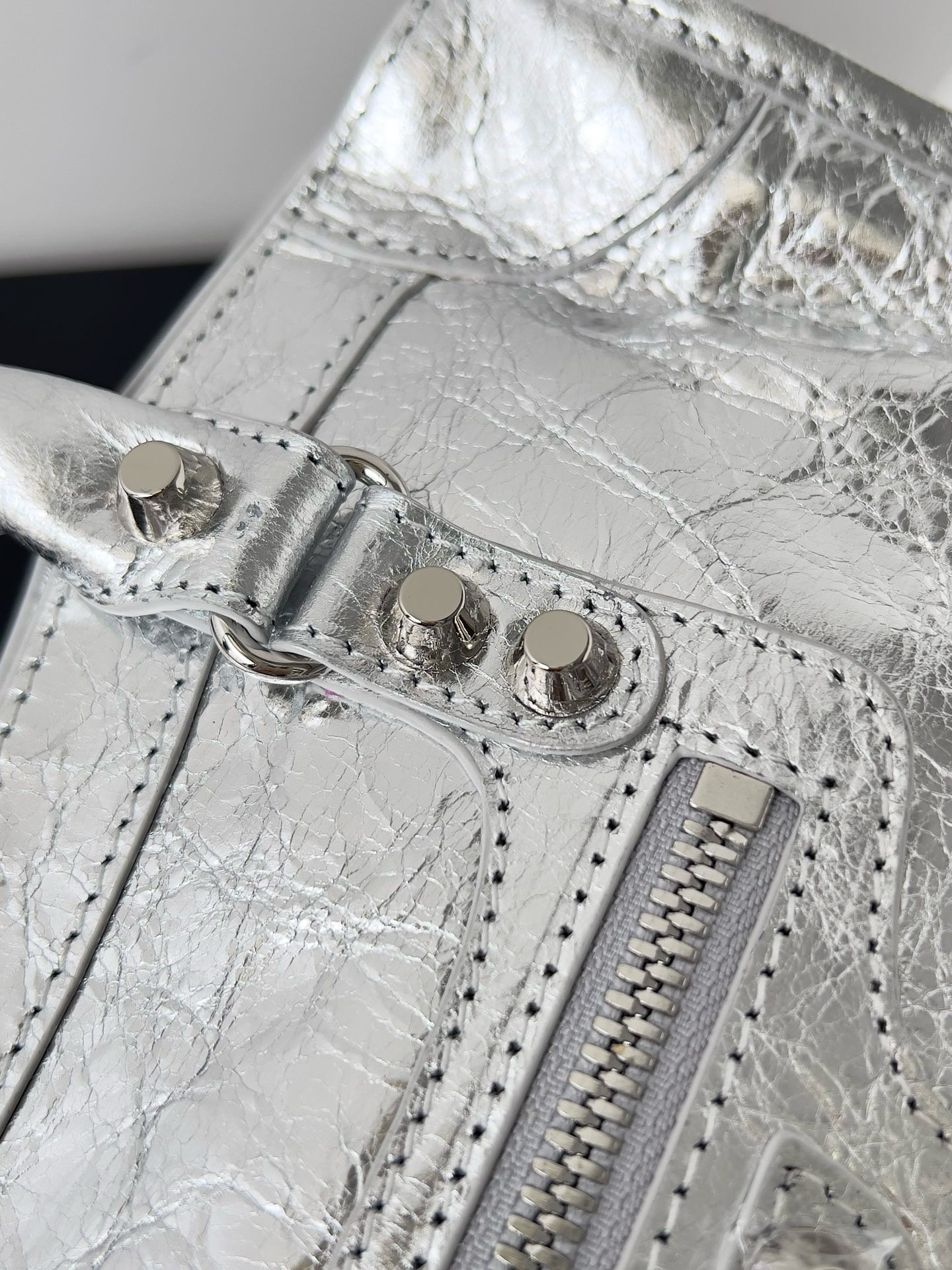 Knockoff Balenciaga Le City Small Bag Silver Metallic Lambskin angle 4