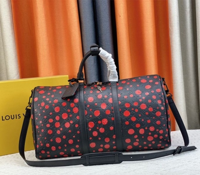 Louis Vuitton X YK Bandouliere Keepall 50 Travel Bag In Red Infinity Dots