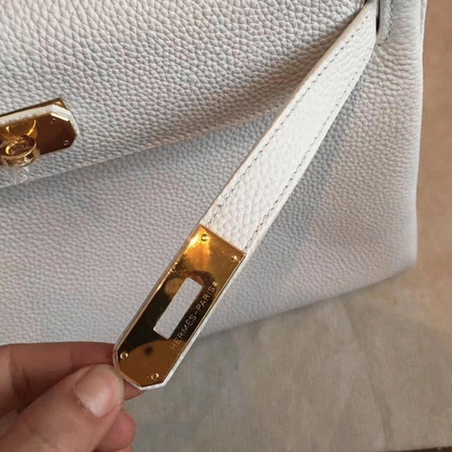 White Clemence Replica Designer Kelly Retourne 32cm Hermes Handbag angle 2