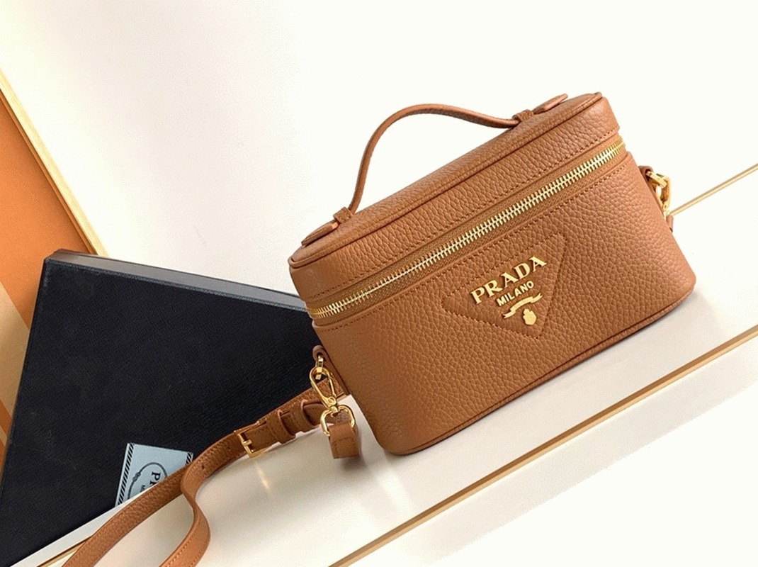 Prada Mini Vanity Bag Imitation in Brown angle 5