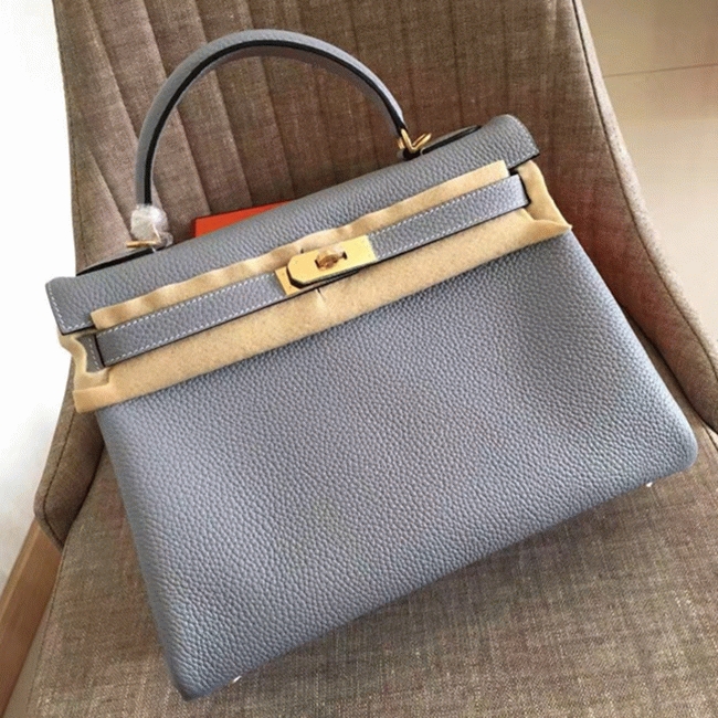 Blue Lin Clemence Replica Hermes Kelly Retourne 28cm Soft Tote