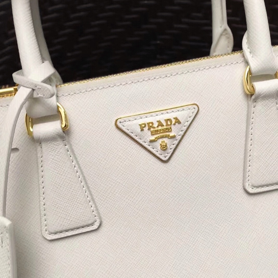 White Prada Galleria Medium Bag Replica angle 3