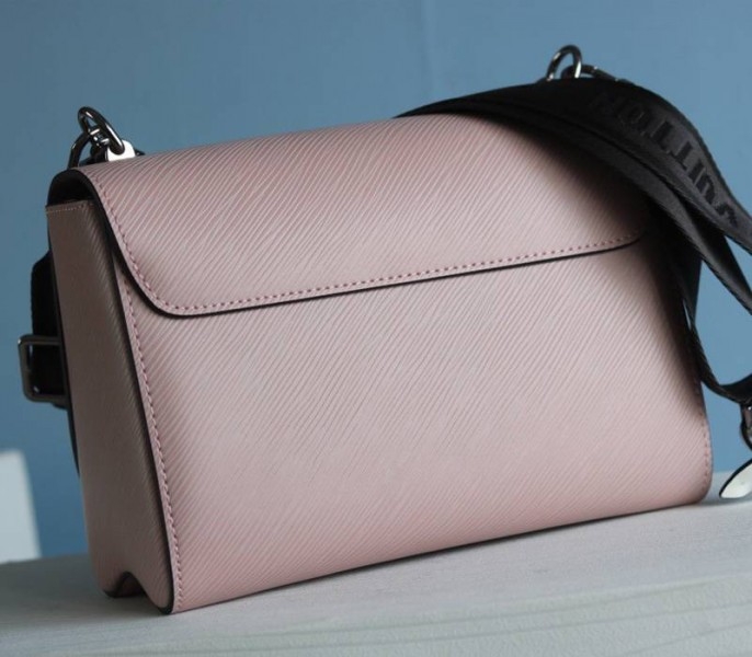 Louis Vuitton Epi Leather Twist MM Bag In Rose Ballerine Pink With Jacquard Strap angle 4