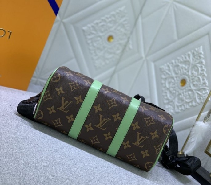 Louis Vuitton Monogram Macassar Canvas Keepall Bandouliere 25 In Minty Green angle 4