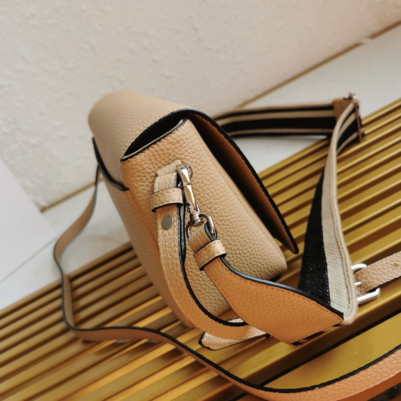 Prada Flap Shoulder Bag Fake in Sand angle 3