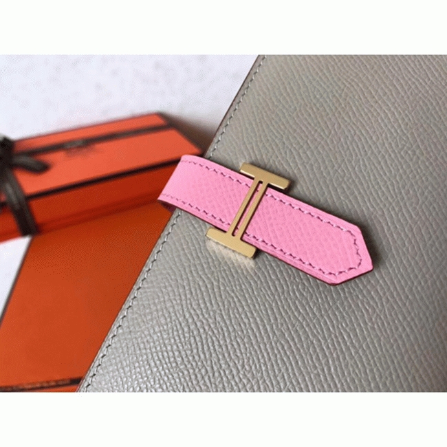 Grey Pink Epsom Knockoff Hermes Bearn Wallet angle 5