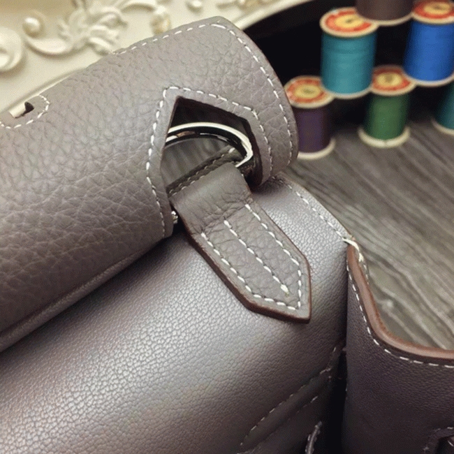 Large grey knockoff Hermes Jypsiere 31cm handbag angle 3