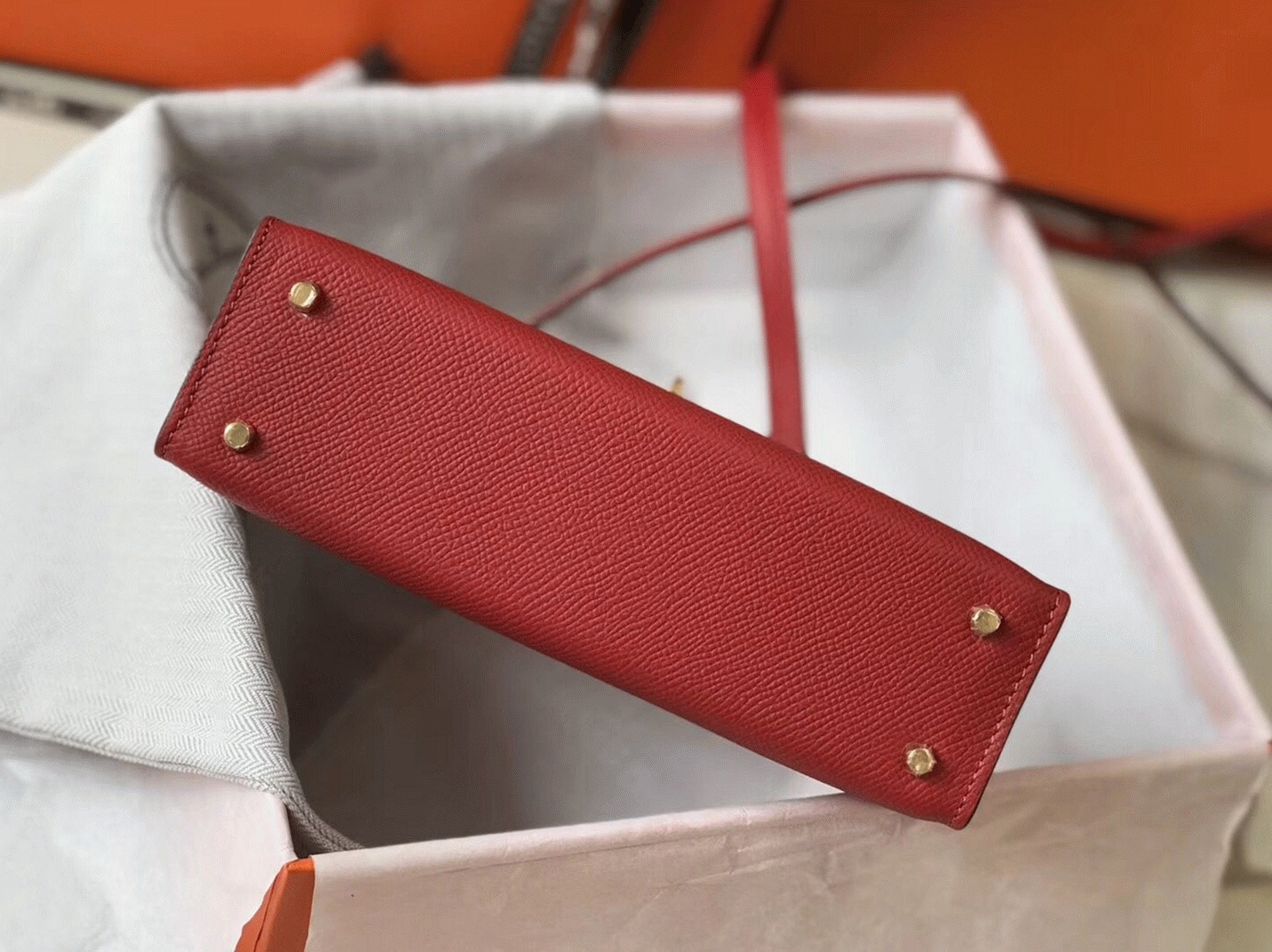Hermes Kelly Mini II Bag Replica in Rouge Vif angle 3