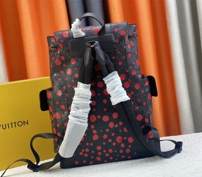 Louis Vuitton X YK Christopher Backpack In Red Infinity Dots angle 3