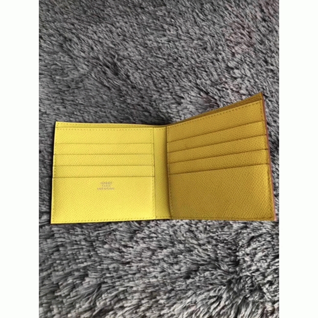 Yellow knockoff Hermes Copernic compact wallet angle 2
