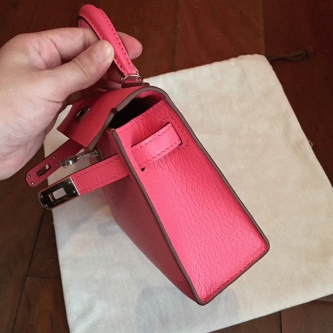 Rose Lipstick Chevre Faux Designer Hermes Kelly 20CM Bag angle 5