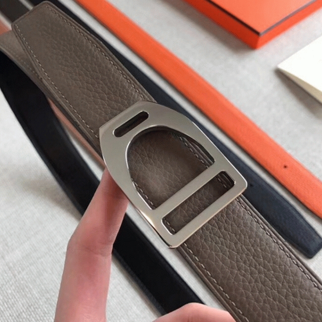 Knockoff Hermes Etrier buckle belt in taupe shade angle 3