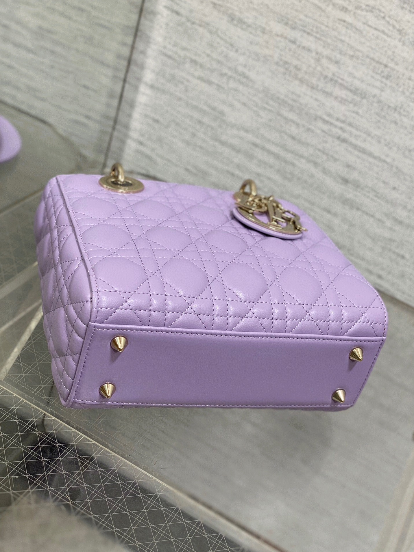 Dior Small Lady Dior Bag Fake in Lilas Lambskin with Resin Charms angle 2