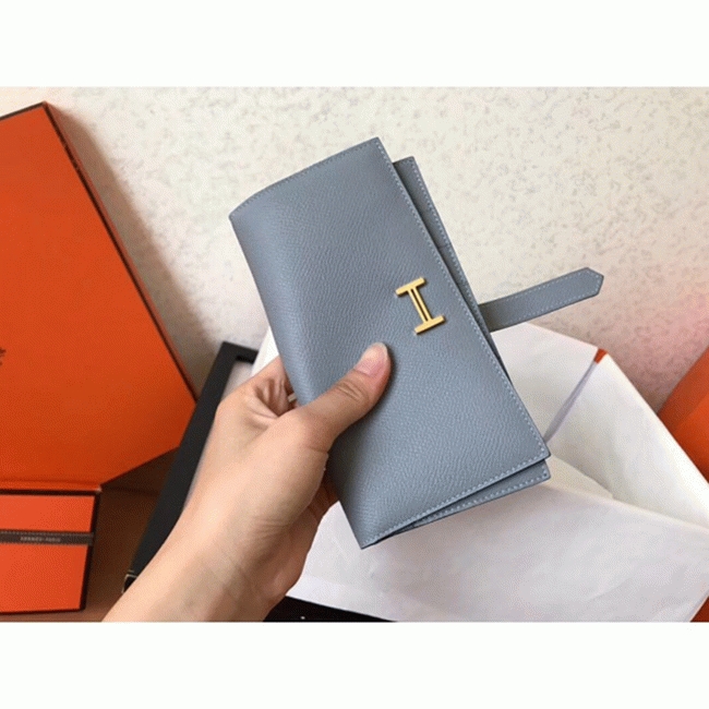 Blue Lin Epsom Fake Hermes Bearn Wallet angle 2
