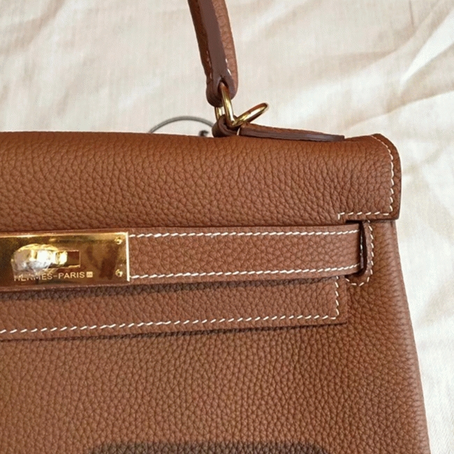 Gold Clemence Knockoff Hermes Kelly Retourne 28cm Classic Bag angle 5