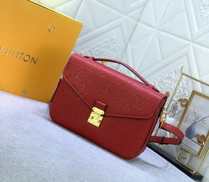 LV Monogram Empreinte Leather Metis In Red angle 2