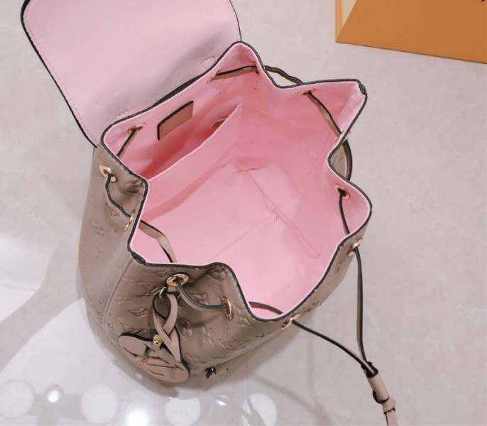 Louis Vuitton Monogram Empreinte Leather Montsouris PM Backpack In Tourterelle Gray angle 4