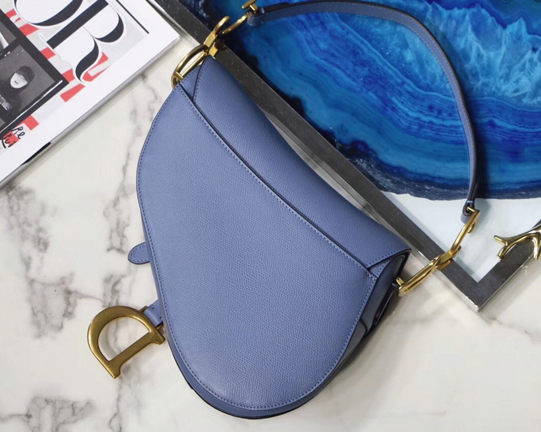 Dior Saddle Bag Knockoff in Denim Blue Grained Calfskin angle 2