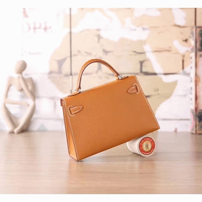 Brown Epsom Knockoff Hermes Kelly 20CM Elegant Handbag angle 4