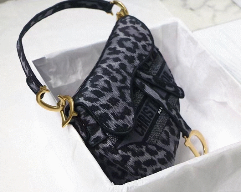Dior Saddle Bag Replica in Grey Mizza Embroidery angle 3
